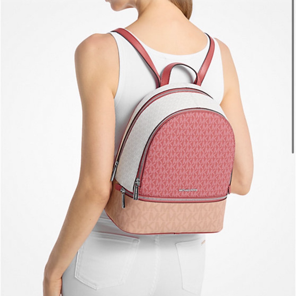 MICHAEL KORS Rhea Medium Zip Color-Block Signature Logo Backpack
Hibiscus NWT - Picture 3 of 5